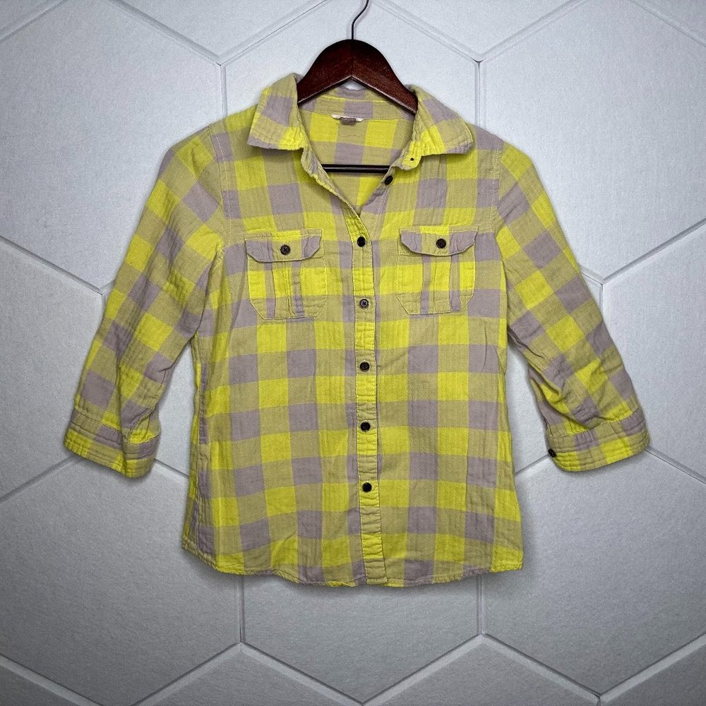 Fossil Yellow & Gray Plaid Button-Up Shirt — Women’s Small